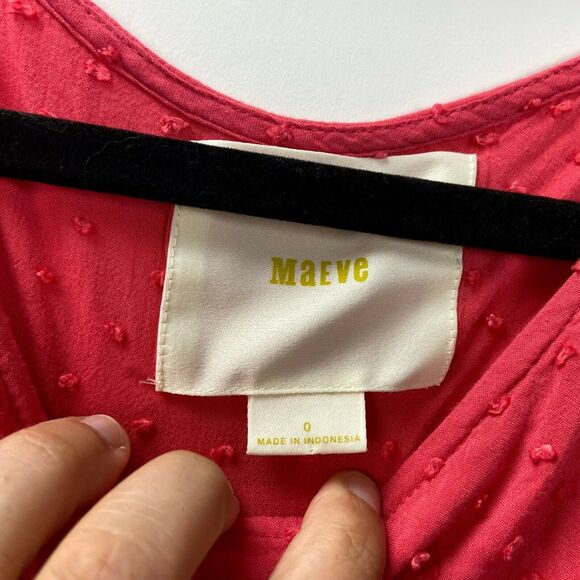 2/$30 Anthropologie Maeve 0 Womens Coral Textured Swiss Dot Flutter Blouse Top - Picture 4 of 8